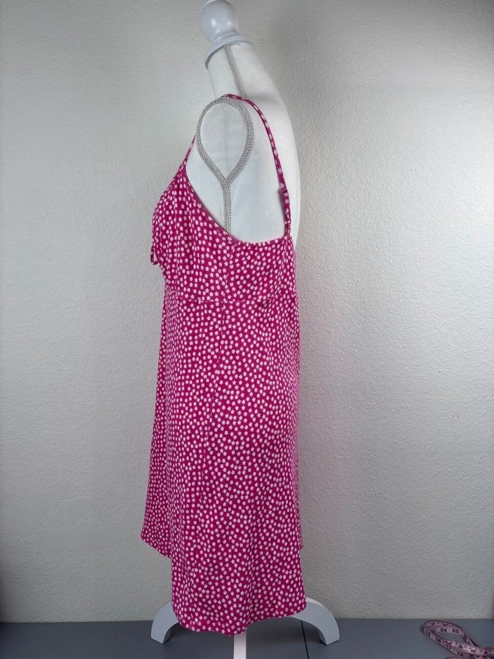 American Eagle XL hot pink ditzy floral‎ ribbed a-line mini sundress cottagecore - Picture 3 of 7